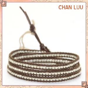 正規品 CHAN LUU チャンルー 3連 3ラップブレスレット ブラウンレザーコードにシルバーナゲットをミックス レディース ブランド メンズ ブレス｜salada-bowl