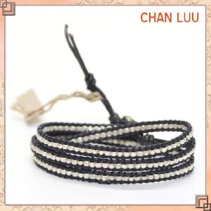 正規品 CHAN LUU チャンルー 3連 3ラップブレスレット ダークブルーレザーコードにシルバーナゲットをミックス レディース ブランド メンズ ブレス｜salada-bowl