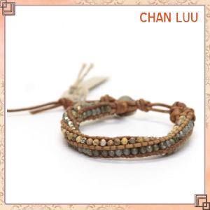 正規品 CHAN LUU チャンルー 1連 １ラップ ツイストブレスレット ナチュラルブラウンレザーにアバロニなどのセミプレシャスストーンをミックス レディース｜salada-bowl