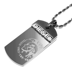 ディーゼル DIESEL ネックレス ドッグタグ プレート チェーン メンズ アクセ ブランド ドッグタグプレートにブレイブマンの刻印 新品 人気 ライトガンメタ系｜salada-bowl