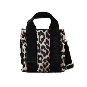 ガニー GANNI バッグ トートバッグ ミニトート 斜め掛けバッグ ショルダーバッグ A5060 5488 943 RECYCLED TECH MINI TOTE PRINT LEOPARD ブラック＋ブラウン｜salada-bowl