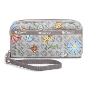 レスポートサック LeSportsac ラウンドファスナー長財布 3462 E609 TECH WALLET WRISTLET テック ウォレット リストレット MONOGRAM FLORAL グレージュ系｜salada-bowl