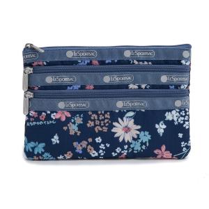 レスポートサック LeSportsac ポーチ コスメポーチ 7158 E718 3-ZIP COSMETIC スリージップコスメティック FLORAL SPRINKLE ブルー系マルチ｜salada-bowl