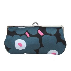 マリメッコ marimekko ポーチ がま口 コットンパース マルチポーチ 小物入れ MINI-UNIKKO SILMALASIKUKKARO ウニッコ柄グリーン＋ブラック系 045170 963｜salada-bowl