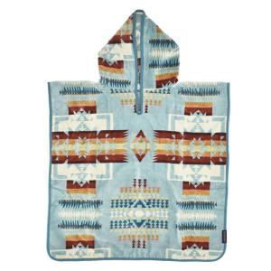 ペンドルトン PENDLETON タオル バスタオル ポンチョ ワイドバスタオル ブランケット XB243-51128 CHILD JACQUARD HOODED TOWEL キッズ AQUA ブルー+マルチ｜salada-bowl