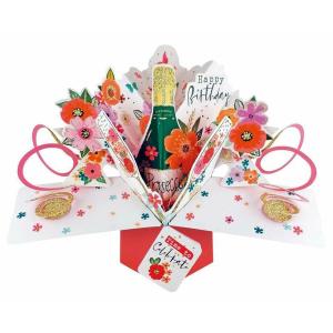 セカンドネイチャー ポップアップカード ハッピー バースデー フラワー＆ワイン POP181 誕生日 3D 花 シャンパン スパークリングワイン メッセージカード