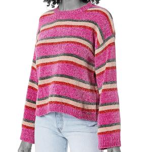 ボルコム VOLCOM ヴォルコム クルーネックニット 長袖 セーター BUBBLE TEA SWEATER B0732000 ACI レディース トップス ボーダー ピンク系｜salada-bowl