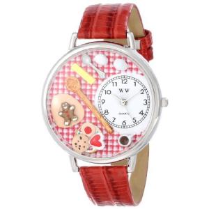 パティシエ 赤レザーバンド シルバーフレーム腕時計 #U0310005