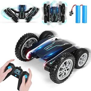 ラジコンカー スタントカー こども向け 360度回転 両面走行 リモコンカー オフロード LED搭載 2.4GHz無線 50分間走れる バッテリー2個