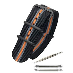 CalmeNATO ベルト 腕時計 黒バックル バンド 時計 プレミアム ナイロン 18mm 〜 24mm 交換説明書付 (20mm， ブラック