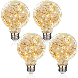 LED電球 G80 E26 2W きらきら星空ライト 4個入 プラスチック本体 銅線ライトエジソン装飾電球 ヴィンテージスタイル 調光非対応 PSE認