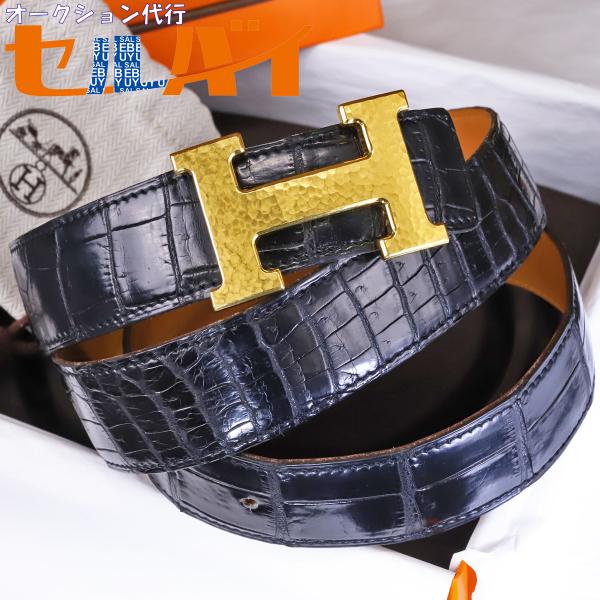 本物 極上品 エルメス 最高級ポロサスクロコダイルレザー マルトレ キットベルト32 メンズ95 本...