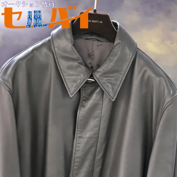 本物 極上品 エルメス 最高級牡牛革ヴォーカーフスキン ベルト付きロングレザーコート メンズ52 ブ...