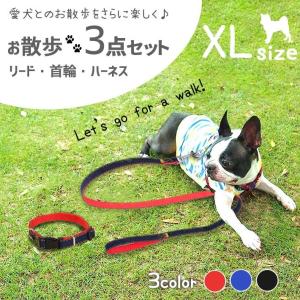 リード ハーネス 首輪 お散歩3点 セット Lサイズ 大型犬用 「全3色