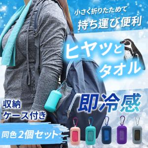 「普通郵便で送料無料」冷感タオル ケース付き 「2個セット 全5色」 ひんやり クール 持ち運び おしゃれ アウトドア カラビナ収納 携帯 濡らして絞って振るだけ｜sale-store