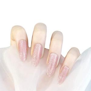 24pcs 長ネイルチップ ストーンのネイル ピンク 可愛い優雅ネイル 猫目石