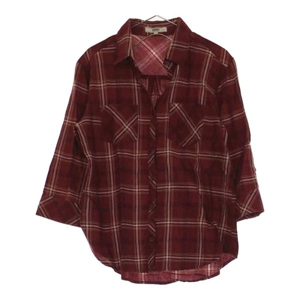 【06947】 OZOC オゾック チェックシャツ 5分袖 38 ワインレッド 襟付き 胸ポケット ...