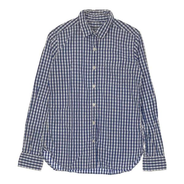 レディースXS 無印良品 シャツ ブルー ホワイト チェック 長袖 胸ポケット シンプル カジュアル...