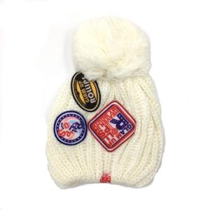 【18881】 新古品 ROLLIPS ロリップス ニット帽 帽子 ホワイト ワッペン 韓国ブランド Y2K ブランドロゴ ビーニー レディース｜salport-store