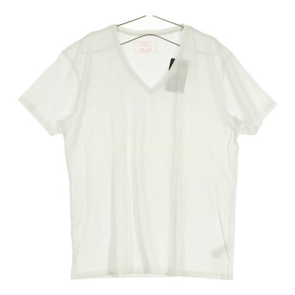 【19049】 新古品 ZARA ザラ 半袖Tシャツ カットソー サイズXL(LL) ホワイト Vネ...