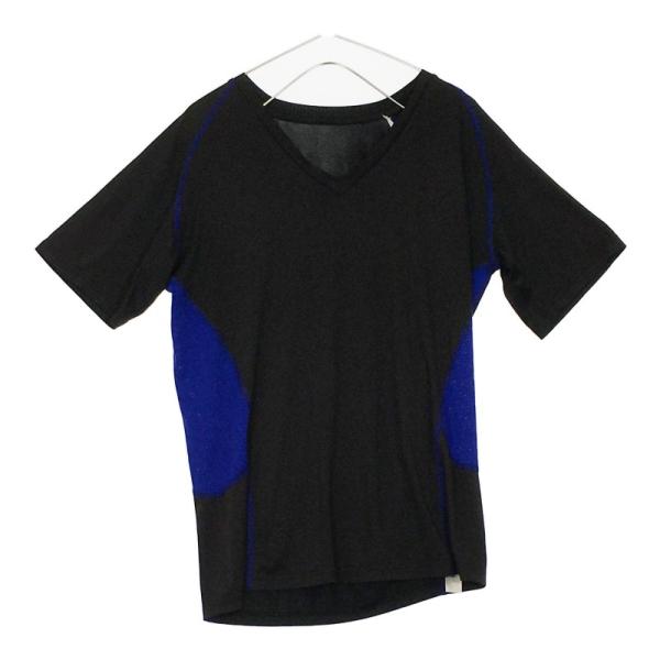メンズM ノーブランド 半袖Vネックドライシャツ 黒×青 ブラック×ブルー Tシャツ 清涼 吸収速乾...