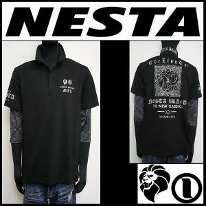 NESTA ネスタ 服 ポロシャツ ドライUVカットゴールドバンダナフェイクレイヤードポロ ブラック Lサイズ 242BB1204B｜salt