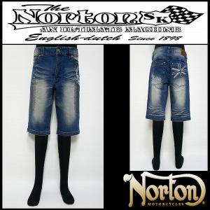 Norton ノートン 服 ハーフパンツ 接触冷感ストレッチライダースデニムショーツ インディゴ Lサイズ 242N1907B｜salt