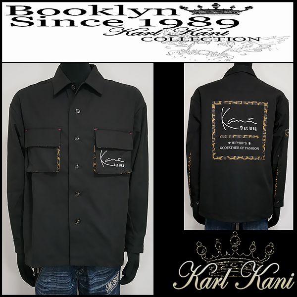 Karl Kani カールカナイ 服 シャツ ストレッチレオパード使いシャツジャケット ブラック L...