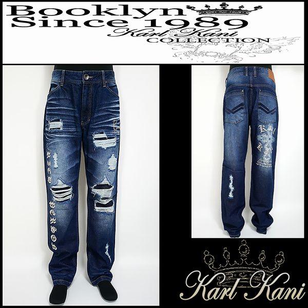Karl Kani カールカナイ ボトムス ダメージクロスステッチデニムパンツ Lサイズ ブリーチ ...