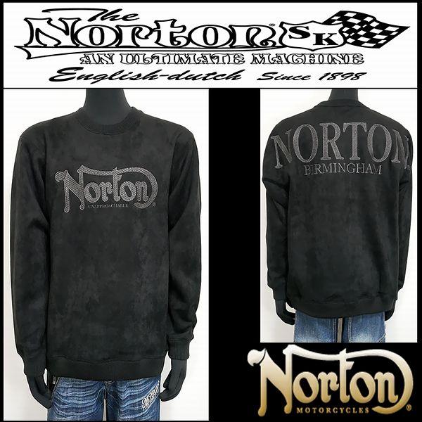 Norton ノートン 服 トレーナー 撥水裏ボアモイストスウェードラメ刺繍トレーナー ブラック L...