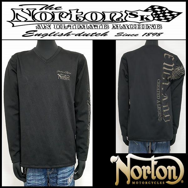 Norton 服 ロンＴ 幾何学JQバックウイングMAXVネックロンT ブラック Lサイズ 261N...
