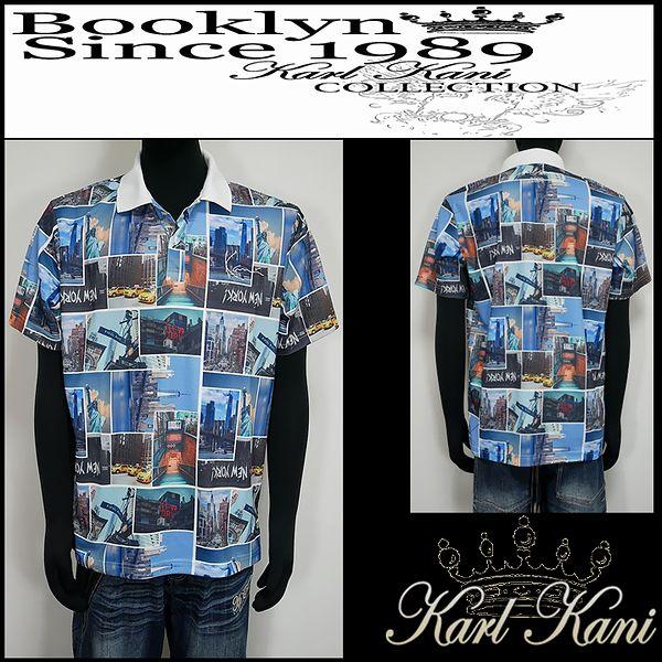 Karl Kani カールカナイ 服 ポロシャツ ドライUVカットフォト総柄ポロ ホワイト Lサイズ...