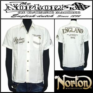 Norton ノートン 服 シャツ 刺繍半袖ワークシャツ ホワイト Lサイズ 52N1508｜salt