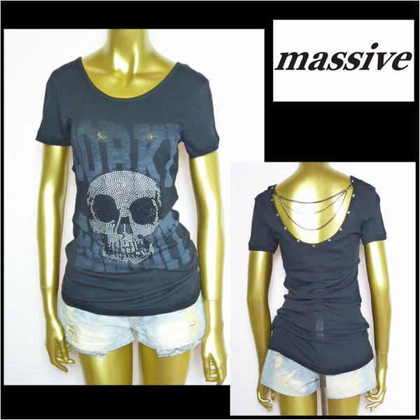 Tシャツ/レディース/チェーン付ドクロＴシャツ/ブラック/Ｍサイズ/AC2078