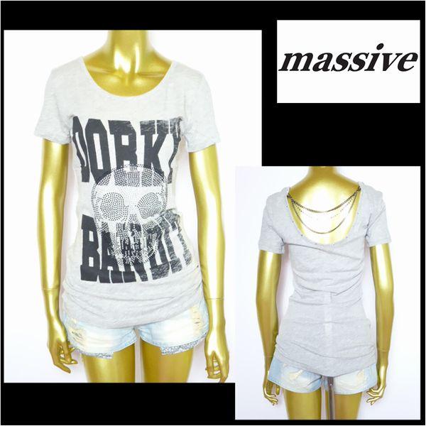 Tシャツ/レディース/チェーン付ドクロＴシャツ/ライトグレー/Ｍサイズ/AC2078