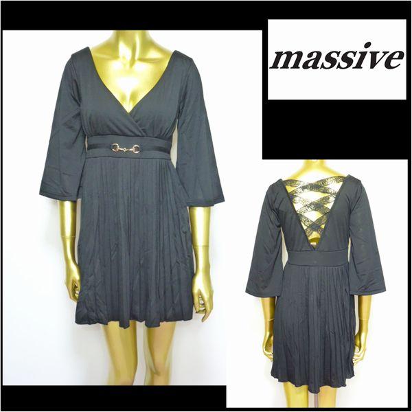 ワンピース/七分袖プリーツワンピース/ブラック/フリーサイズ/AC2099