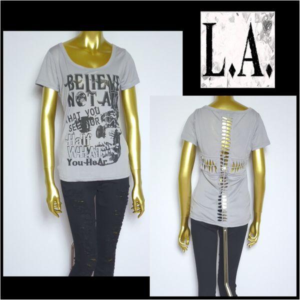 Tシャツ/レディース/バッククロス編み上げドクロTシャツ/ライトグレー/フリーサイズ/LA21035...