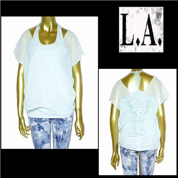 トップス/レディース/バックレースクロシェシフォントップ/グリーン/フリーサイズ/LA211210