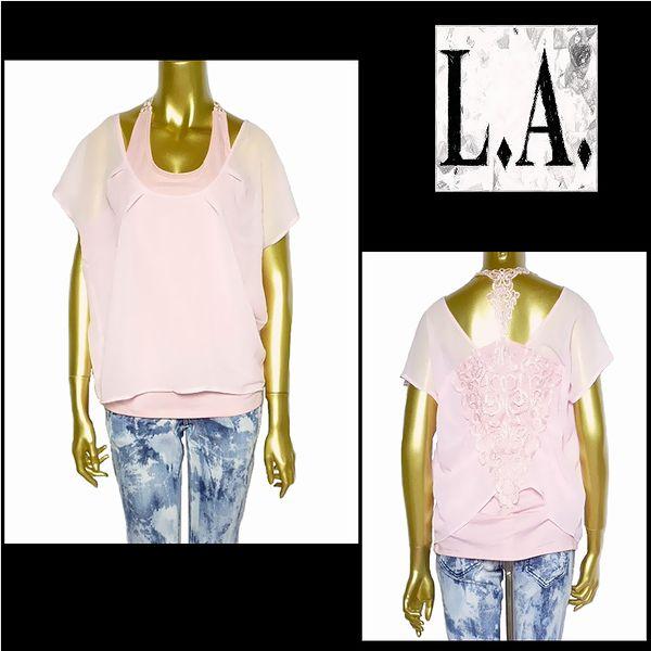 トップス/レディース/バックレースクロシェシフォントップ/ライトピンク/フリーサイズ/LA21121...