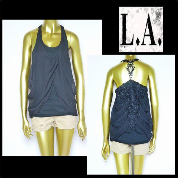 タンクトップ/レディース/バックレースクロシェタンク/ブラック/フリーサイズ/LA211211