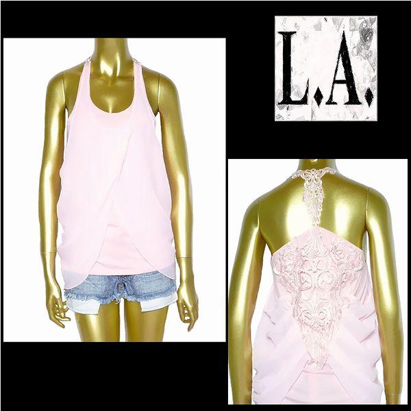 タンクトップ/レディース/バックレースクロシェタンク/ライトピンク/フリーサイズ/LA211211