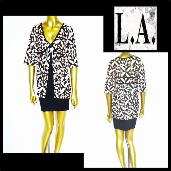 ワンピース/ジオメトリック柄ワンピ/ピンク×ブラック/フリーサイズ/LA212371