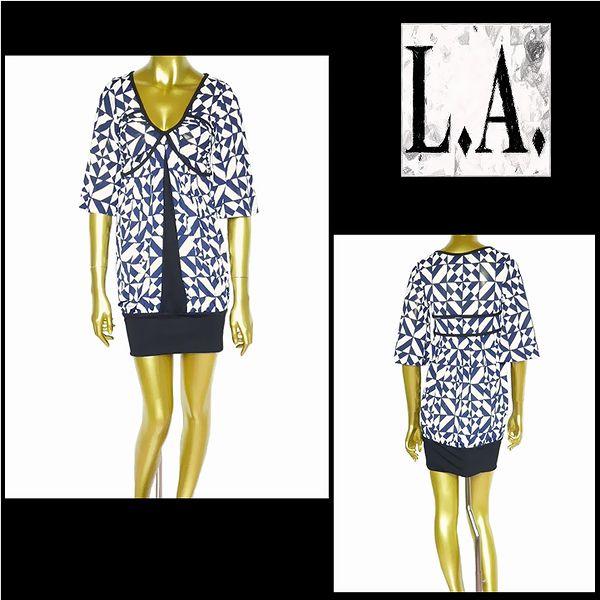 ワンピース/ジオメトリック柄ワンピ/ネイビー×ホワイト/フリーサイズ/LA212371