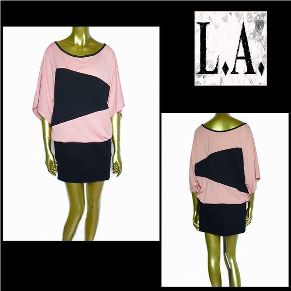 ワンピース/バイカラーワンピース/ピンク×ブラック/フリーサイズ/LA212376