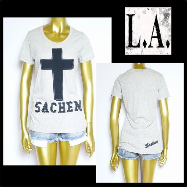 Tシャツ/レディース/クロスプリントTシャツ/ライトグレー/フリーサイズ/LA213455