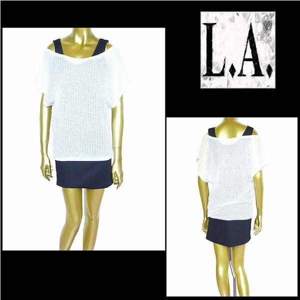 ワンピース/カギ編みトップス付タンクワンピース/ホワイト×ブラック/フリーサイズ/LA219015