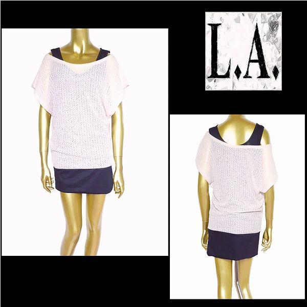 ワンピース/カギ編みトップス付タンクワンピース/ベージュ×ブラック/フリーサイズ/LA219015