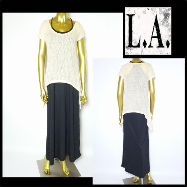 ワンピース/トップ付マキシワンピース/ベージュ×ブラック/フリーサイズ/LA219017