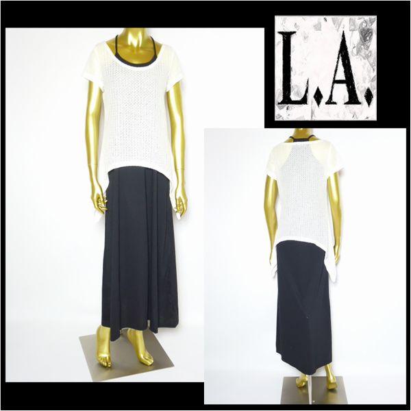 ワンピース/トップ付マキシワンピース/ホワイト×ブラック/フリーサイズ/LA219017