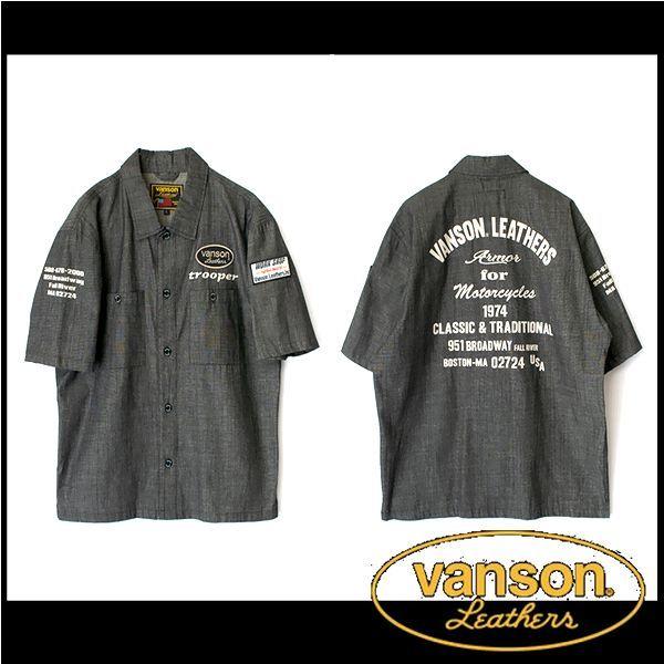シャツ/vanson/バンソン/ワークシャツ/BLACK-IVORY/Ｌサイズ/TVS2207S